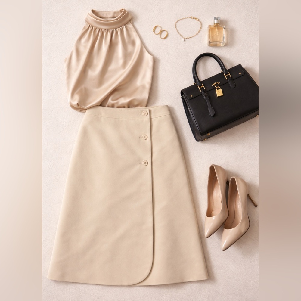 CELINE vintage cream wool wrap skirt Paris midi 40 - Picture 1 of 8